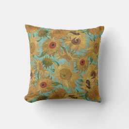 Almofada Girassóis de Vincent Van Gogh Azul Água Amarelo