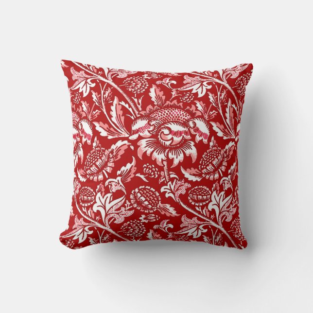 Almofada Girassóis de William Morris, vermelho escuro e (Frente)