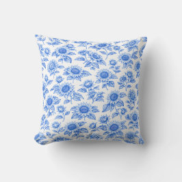 Almofada Girassóis Elegantes Toile du Jouy – Botânico Azul