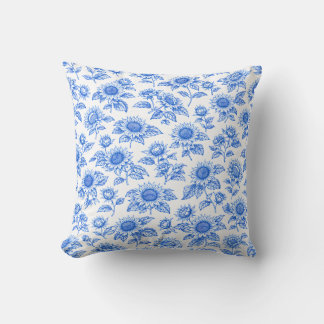 Almofada Girassóis Elegantes Toile du Jouy – Botânico Azul