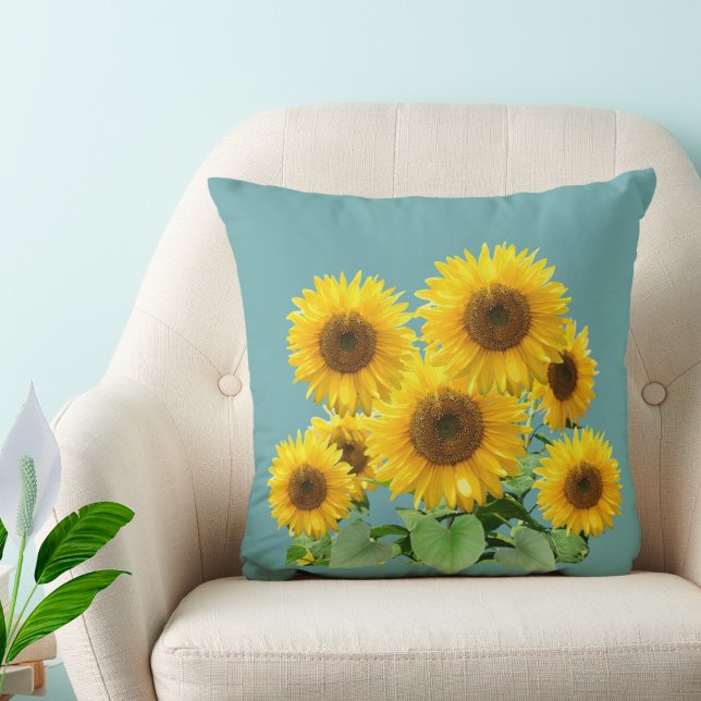 Almofada Girassóis em flor sobre azul turquesa (Criador carregado)