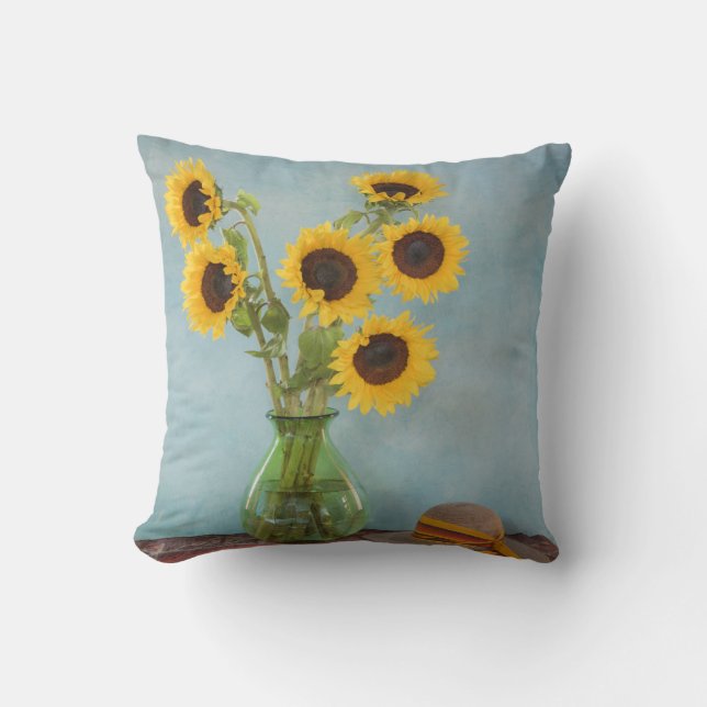 Almofada Girassóis em vaso na mesa (Frente)