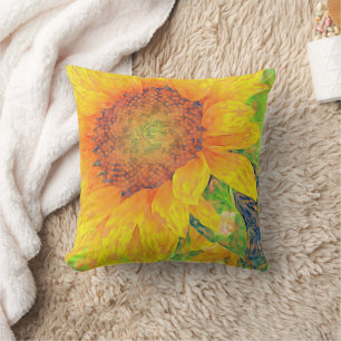 Almofada Girassol Amarelo Acentuações Verde-Pintura