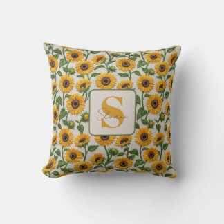 Almofada Girassol Amarelo Bordado Monograma Floral