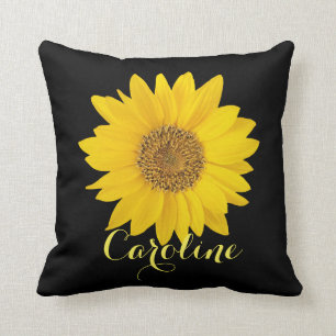 Almofada Girassol Amarelo em preto com nome personalizado