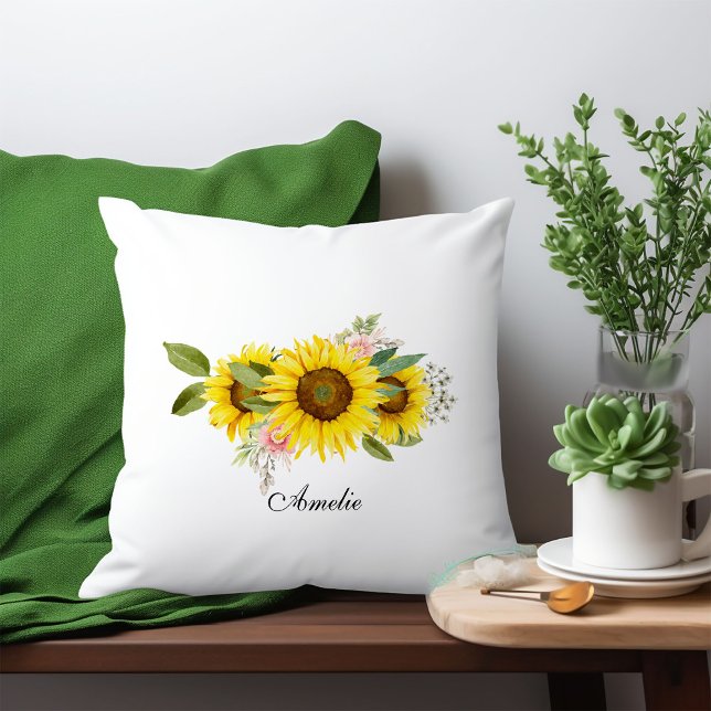 Almofada Girassol Aquarela Floral Rosa  (Criador carregado)
