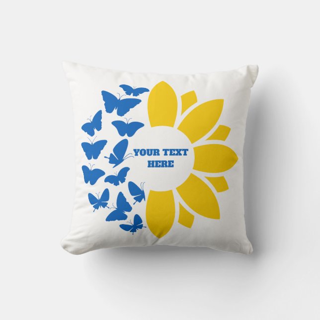 Almofada Girassol azul/amarelo. Custom Text. Personalizável (Frente)