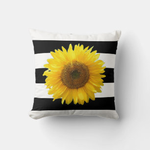 Almofada Girassol Elegante em Travesseiro Preto e Branco Li
