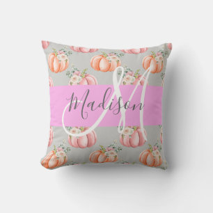 Almofada Girassol Floral Cinza Rosa Pêssego Pumpkin Monogra