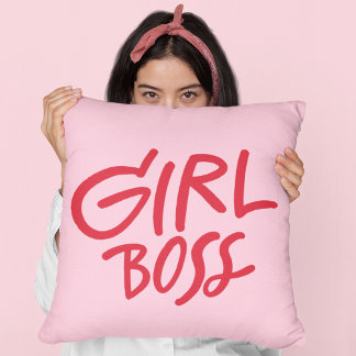 Almofada Girl Boss Bold Typography Red & Pink Feminine