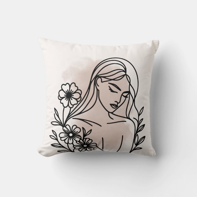 Almofada Girl Illustration Pillow – Modern Artistic Accent (Frente)