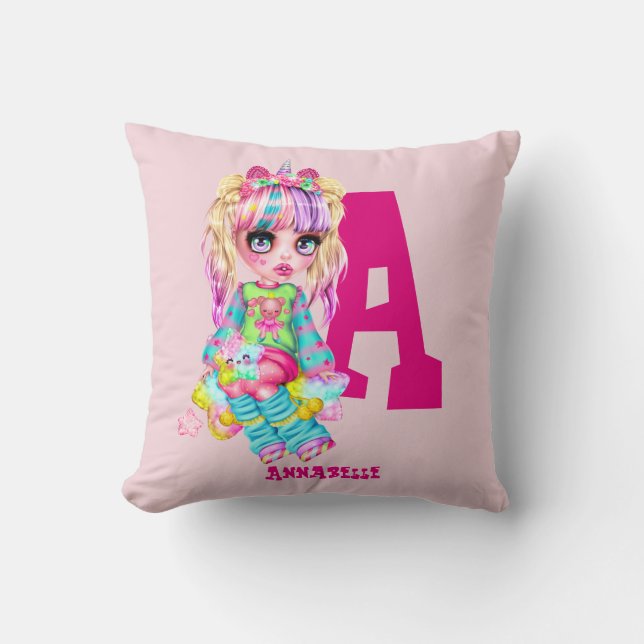 Almofada Girls Cute Unicorn Personalizadas, Chamadas Monogr (Frente)