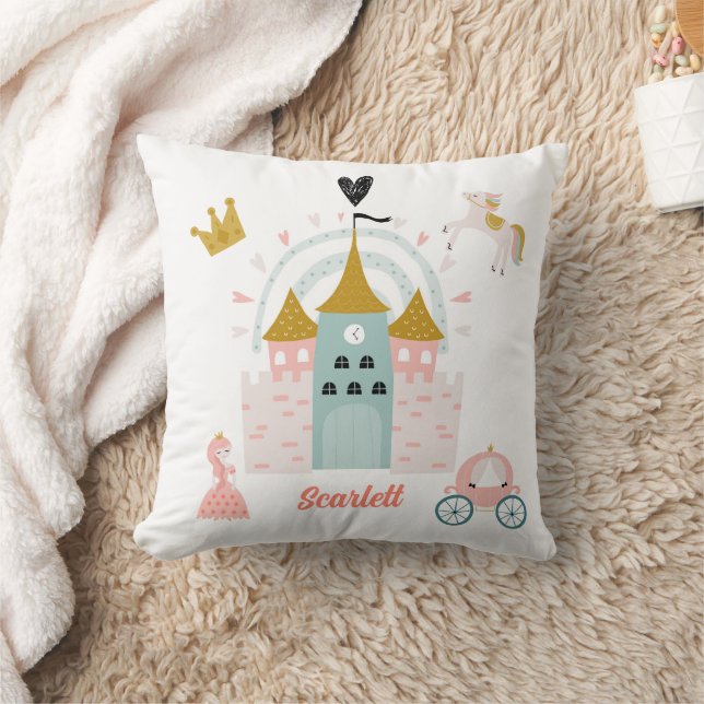 Almofada Girls Pink Cute Princess Castle Personalizado Name (Cobertor)