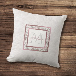 Almofada Girly Faux White Leather Marble Rosa Monograma Dou