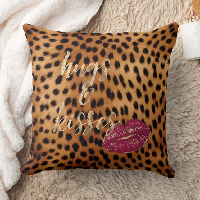 Almofada Girly Glam Cheetah Leopard Hugs & Kisses Lábios (Cobertor)