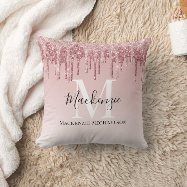 Almofada Girly Hot Pink Ombre Glitter Nome do Monograma (Cobertor)