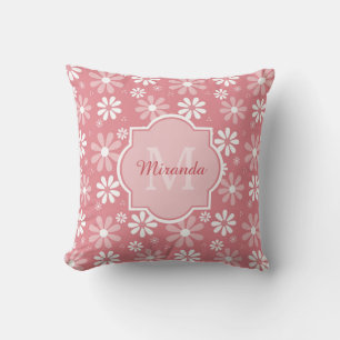 Almofada Girly Monogramas Flores De Margarida Rosa, Cuta, C