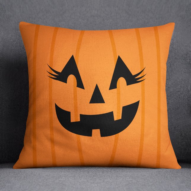 Almofada Girly Orange Jack O Lanterna Pumpkin Face Hallowee (Criador carregado)