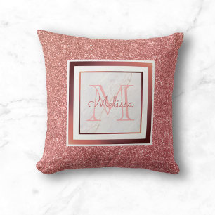 Almofada Girly Pink Name Monograma Rosa Glitter Dourado