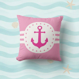 Almofada Girly Pink Nautical Anchor Throw Pillow