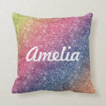 Almofada Girly Rainbow Glitter Monograma Name<br><div class="desc">Adicione uma cor ao seu espaço com almofadas do Zazzle. Personalize com seu nome, monograma, inicial ou texto. Você pode alterar a cor do texto e o estilo da fonte usando a opção personalizá-lo. Perfeito para o quarto de uma menina. Os detalhes do design de brilho são simulados no trabalho...</div>