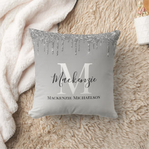 Almofada Girly Silver Cinza Glitter Nome do Monograma