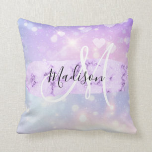 Almofada Girly Sparkly Unicorn Rainbow Hearts Monograma