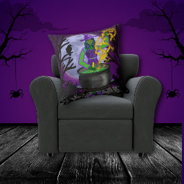Almofada Girly Spooky Green Witch Cauldron Magic Blue Moon