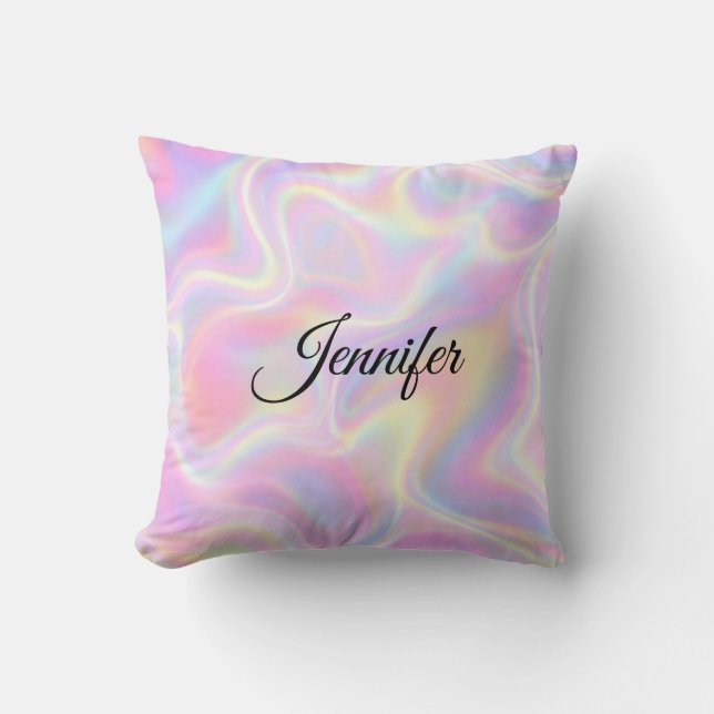 Almofada Girly Vibrant Pastel Holographic Swirl Design      (Frente)
