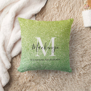 Almofada Girly Yellow Green Ombre Glitter Nome Monograma