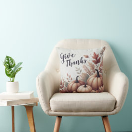 Almofada Give Thanks Pumpkin Throw Pillow - Customizable