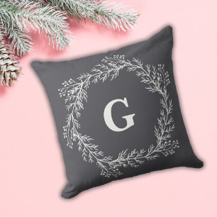 Almofada Giz Branco de inverno Fúria de Natal Cinza Monogra