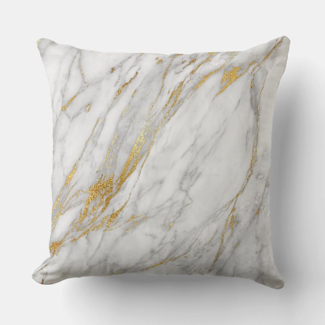 Almofada Glam da Cinza Branca Dourada Carrara Marble (Frente)