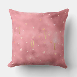 Almofada Glam Dourado Rosa Aquarela Corações de Amor