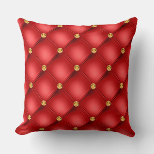Almofada Glam Elegante Tufou Dourado Padrão Vermelho Diaman