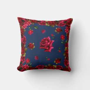 Almofada Glam Floral do Chique Azul do Rosa vermelha