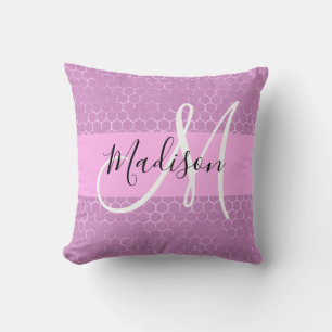 Almofada Glam Lilac Metálico Rosa Honeycomb Monograma Nome