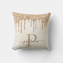 Almofada Glam Ouro Brilho Gotas Monograma Elegante