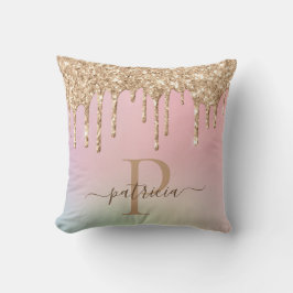 Almofada Glam Ouro Glitter Gotas Monograma Elegante