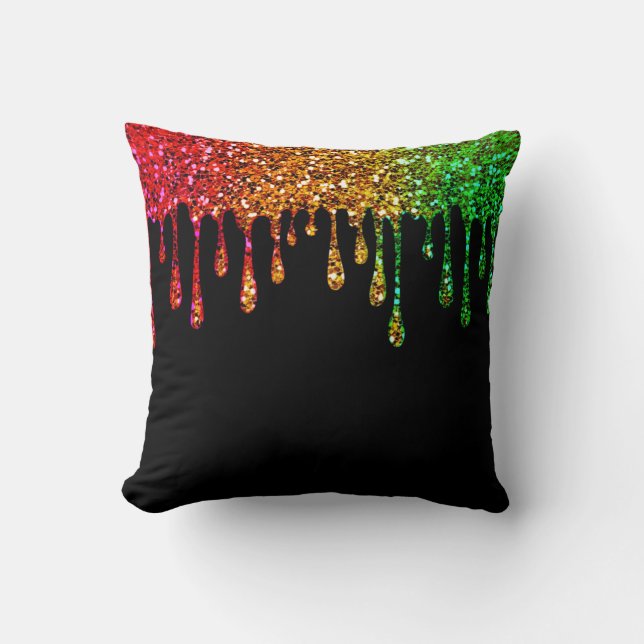 Almofada Glam Preto Rasta Arco-íris Glitter Gotas (Frente)