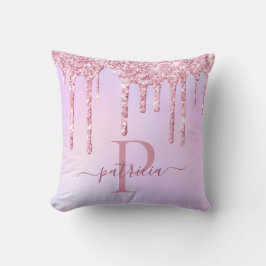 Almofada Glam Rosa Brilho Gotas Monograma Elegante