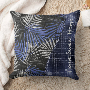 Almofada Glama de Folhas Tropicais Azul Personalizado