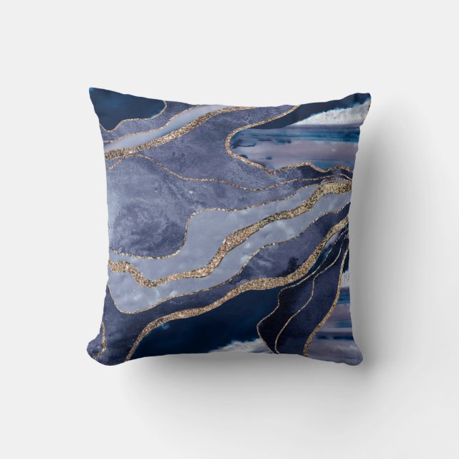 Almofada Glama Dourado de Agitação Marble Azul #1  (Frente)