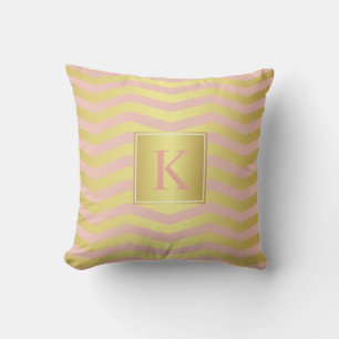 Almofada Glamor Rosa e Dourado Cevrons com Monograma