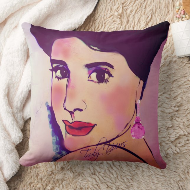 Almofada Glamorous Dark Haired Woman Bold Drawing Modern  (Cobertor)