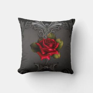Almofada Glamour Gótico Rosa Vermelha Preta Ornamental Glam