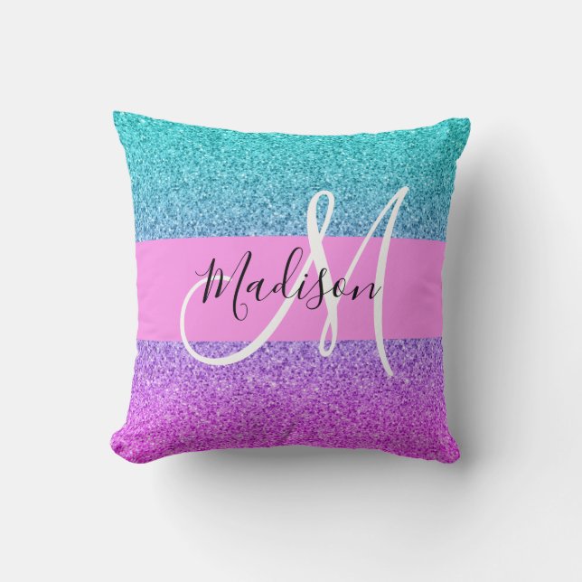 Almofada Glamour Roxo Água Brilho Gradiente Monograma (Frente)