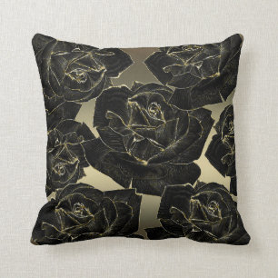 Almofada Glamouroso Rosa Preto e Dourado Elegante Chique e