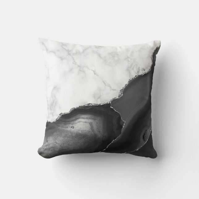 Almofada Glitor de Prata Preto de Marble Branco (Frente)