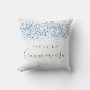 Almofada Glitter azul de Quinceanera cai monograma branco